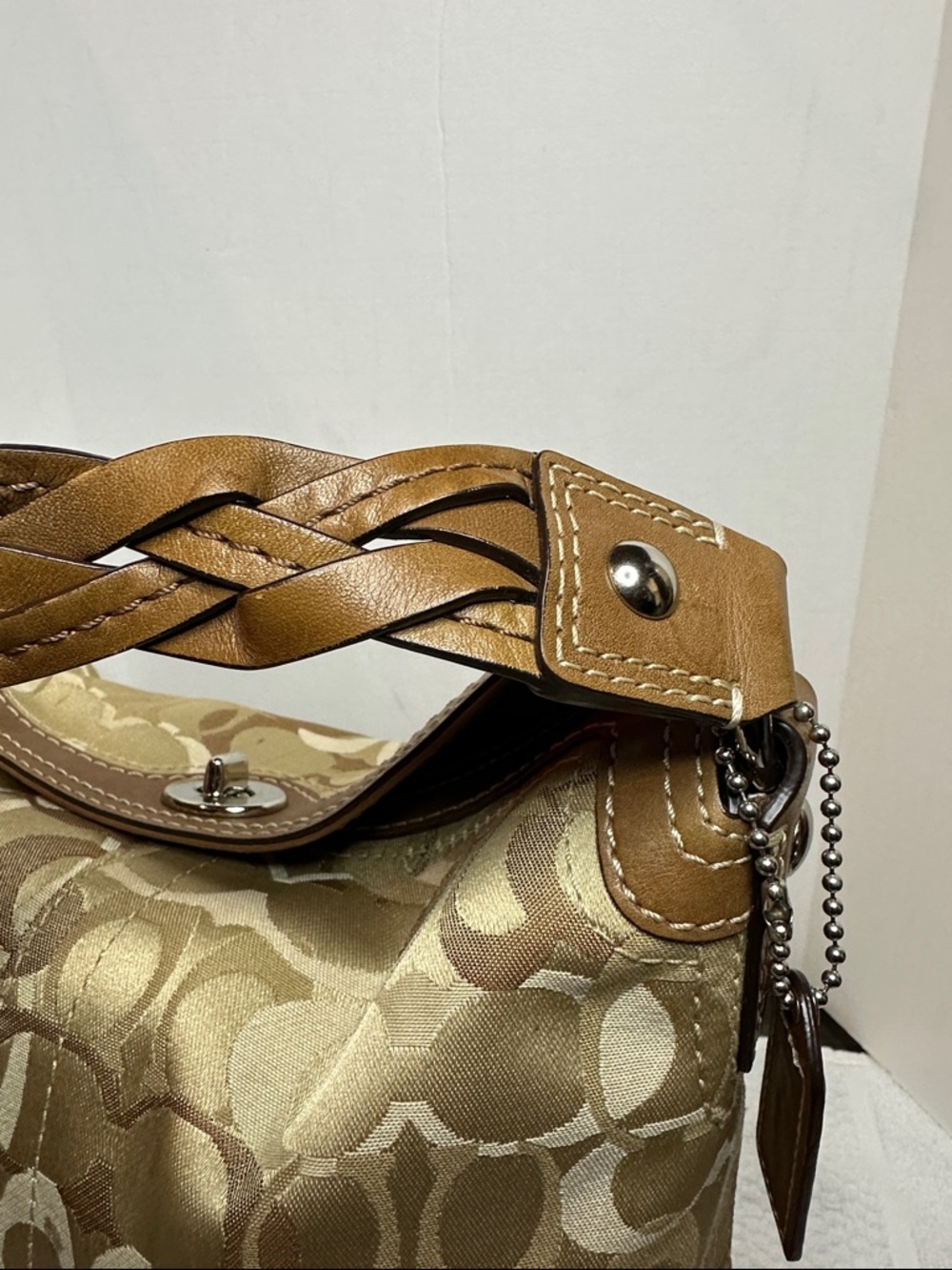 Coach 2007 Chelsea optic Tan/Khaki Signature Shoulder hobo Bag with Leather Trim - Picture 6 of 16